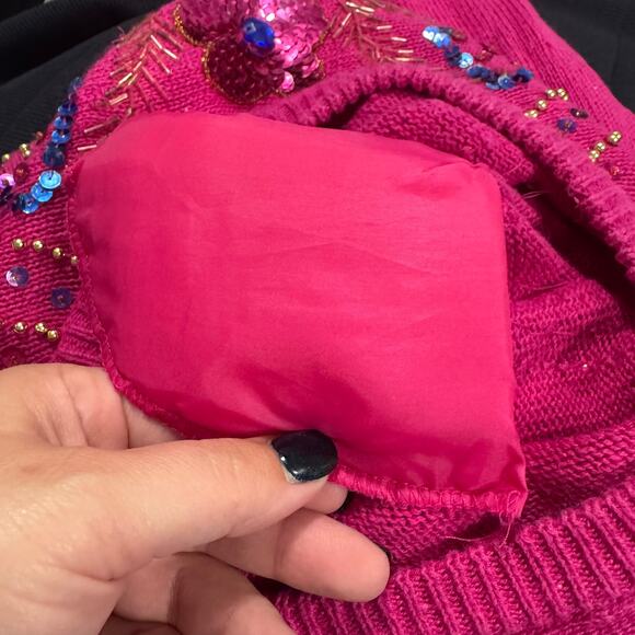 Vintage Diana Marco Deep Pink Beaded Sequin Pullover Sweater Womens Plus Size 22 - Picture 7 of 7